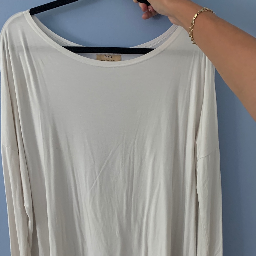White Long Sleeve Piko Top